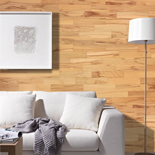 wodewa Wandverkleidung Holz 3D Optik Buche Living, geölt, 400 1m² Wandpaneele Moderne Wanddekoration Holzverkleidung Holzwand Wohnzimmer Küche Schlafzimmer