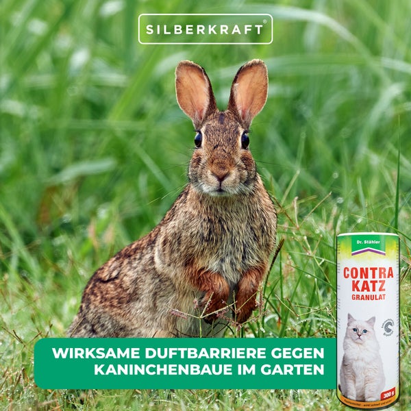 Contra Katz Granulat zur Abwehr von Katzen, Hunden und Kaninchen, Tierabwehr für Garten, Terrasse, Beete, Hauswand und Rasen, Duftbarriere gegen Verunreinigungen, Fernhaltemittel