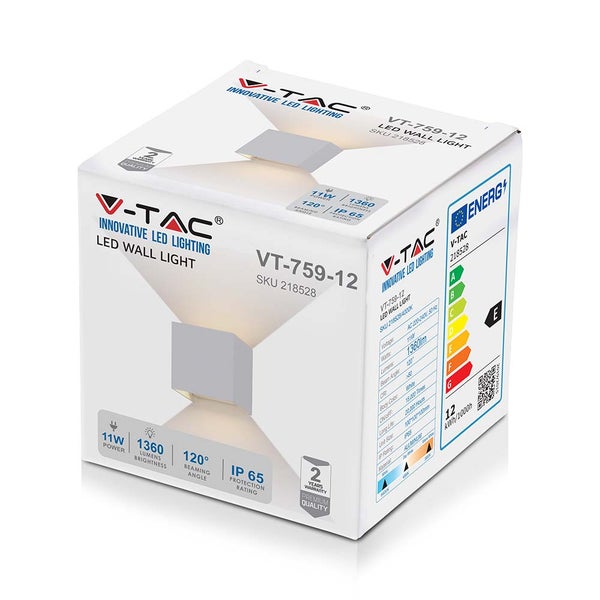 V-TAC VT-759-12-W-N - Quadratische LED-Wandleuchten - Bridgelux - IP65 - Weiß - 11W - 1360 Lumen -
