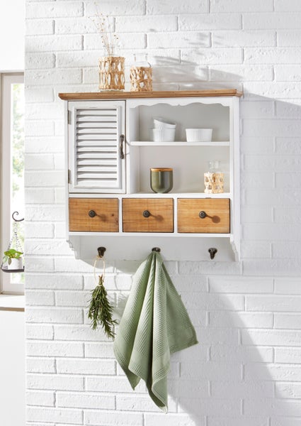 FRANK FLECHTWAREN | Hängeschrank White Cottage, HOLZ, MDF, METALL, 59,5 x 16 x 57 cm