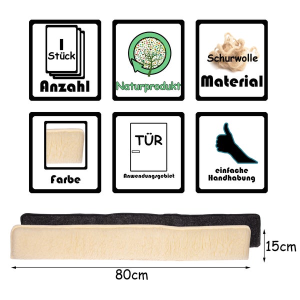 Zugluftstopper für Türen 80cm - 100% Schurwolle - Beige - Türluftstopper Luftzugstopper Windstopper - Made in Germany
