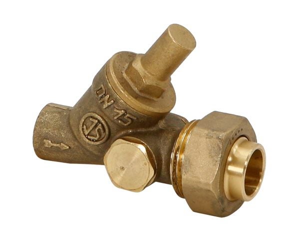 Rücklaufverschraubung Nennweite 15 aus Messing für Heizkörper.