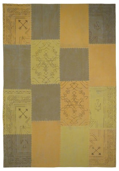 Kurzflor Teppich Rune Multi / Gelb Patchwork, Retro 120 x 170 cm