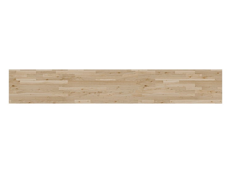 Arbeitsplatte aus Massivholz, keilgezinkt, rechteckig, natürliche Holzmaserung.