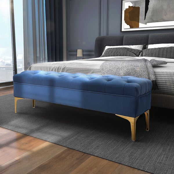 HOMCOM Sitzbank, Bettbank, Schuhbank mit erhöhten Beine, Schlafzimmer, Samt Blau 118 x 45 x 42 cm