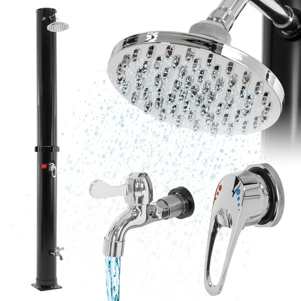 ML-Design Solardusche 35L 217 cm rund mit Fußdusche und Regenduschkopf, Schwarz, warmes Wasser bis 60°C ohne Strom, mit Gartenschlauch-Anschluss, Solar  Gartendusche Außendusche Pooldusche Regendusche