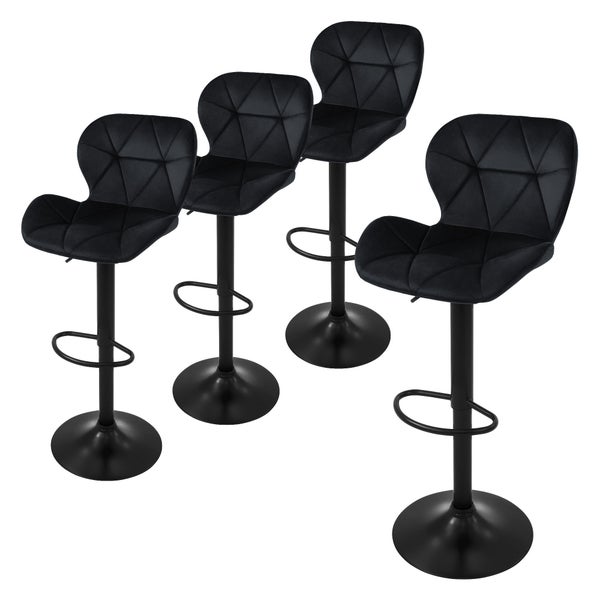 ML-Design Barhocker 4er Set, Bezug aus Samt, Schwarz, Gepolsterter Barstuhl mit Rückenlehne und Fußstütze, Tresenhocker höhenverstellbar 59-79cm, 360° drehbar, Bistrohocker Hocker Drehstuhl Barstühle