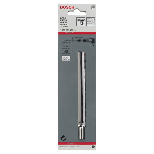 Bosch Logo auf der Verpackung einer Reduzierdüse 9 Millimeter aus rostfreiem Edelstahl für Heißluftgebläse.