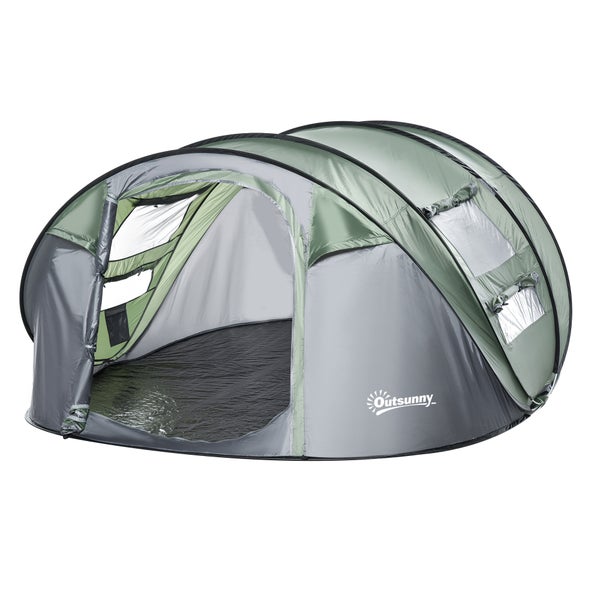 Outsunny Campingzelt, für 4-5 Personen, Kuppelzelt mit Heringen, 263,5 x 220 x 123 cm, Polyester, Dunkelgrün+Grau