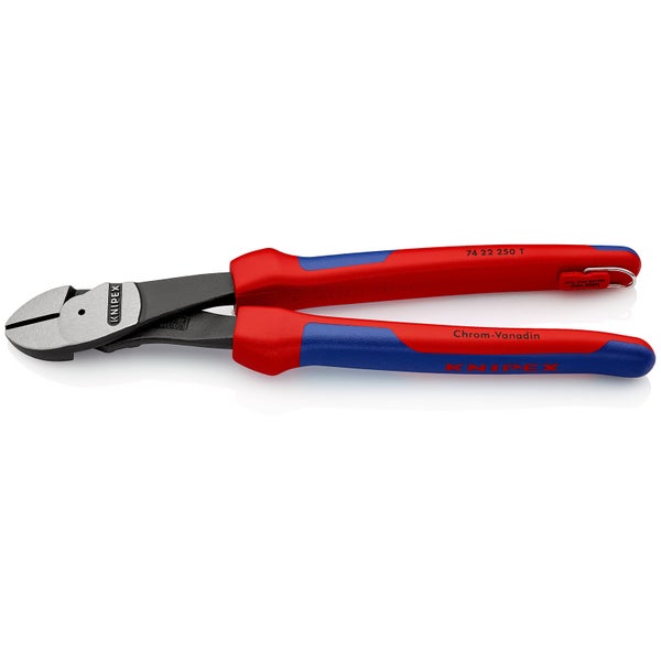 Knipex Kraft-Seitenschneider mit Befestigungsöse schwarz atramentiert, mit Mehrkomponenten-Hüllen, mit integrierter Befestigungsöse zum Anbringen einer Absturzsicherung 250 mm - 7422250TBK