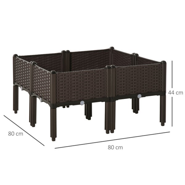 Outsunny Hochbeet 4-teiliger Pflanzkasten mit Abflusslöchern Rattan-Look Blumenkasten DIY Braun 40 x 40 x 44 cm