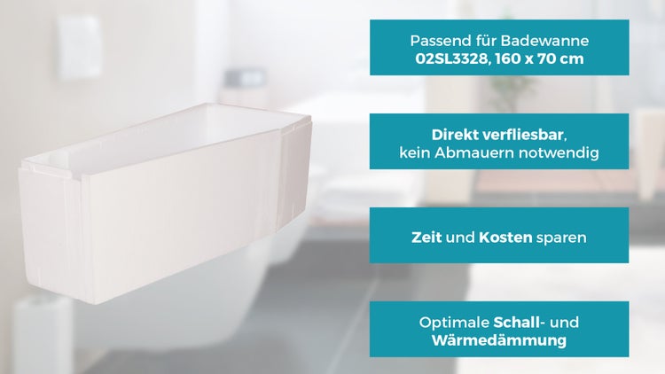 Calmwaters® Wannenträger 160 x 70 cm Essential Small, Passend für Eck-Badewanne 160x70 cm, Linke Ausführung, Styroporträger, Schall- und wärmedämmend, Direkt verfliesbar, Weiß, 03AX4977