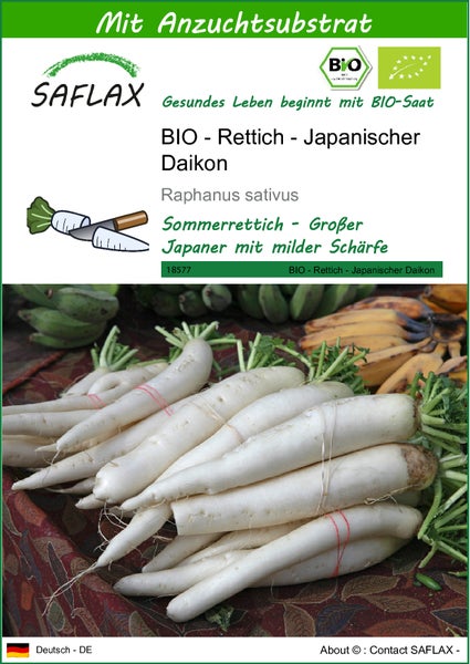 SAFLAX  - BIO - Rettich - Japanischer Daikon - Raphanus sativus - 100 Samen - Mit keimfreiem Anzuchtsubstrat