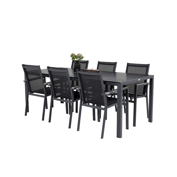 Break Gartenset Tisch 90x205cm schwarz, 6 Stühle schwarz. 90 X 205 X 74 cm