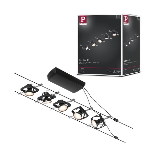 CorDuo Seilsystem Mac II Basisset GU5,3 max. 5x10W 230/12V Schwarz matt, Chrom