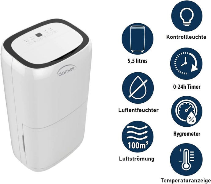JUNG DOMAIR XL Luftentfeuchter elektrisch 240W, Raumentfeuchter Extra leise, Räume bis 300M³, Entfeuchter Wohnung - Schlafzimmer, Wohnzimmer usw, Timer, bis...
