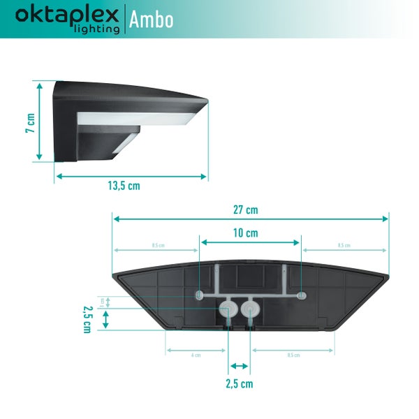Außenlampe mit Bewegungsmelder 10W 800lm 3000K Warmweiß IP54 Anthrazit Außenleuchte 230V Wandlampe Downlight