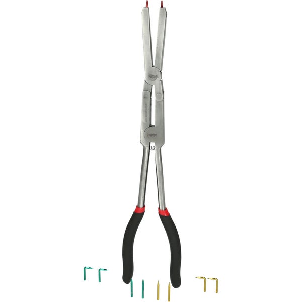 KS TOOLS Doppelgelenk-Sicherungszange für Außensicherungsringe mit auswechselbaren Spitzen - 500.7015