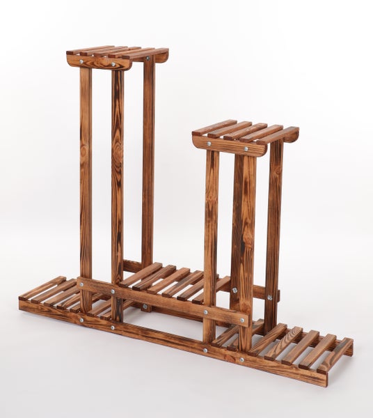 Blumenständer FLORANGE HxBxT 116x95x25cm 5 Ablagen Kieferholz Braun geflammt