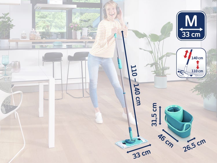 Leifheit Set CLEAN TWIST Flachwischer Ergo 2.0 mit Kraftreiniger, Bodenwischer mit Mikrofaser Bezug für nebelfeuchte Reinigung auf Laminat und Fliesen, Wischmopp mit Schleudertechnologie