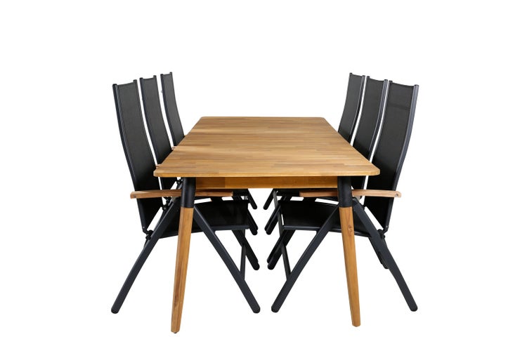 Julian Gartenset Tisch 100x210cm und 6 Stühle L5pos Panama schwarz, natur. 100 X 210 X 75 cm