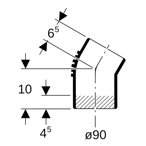 Technische Zeichnung mit Maßen 6,5, 10, 4,5 und Durchmesser 90 Millimeter.