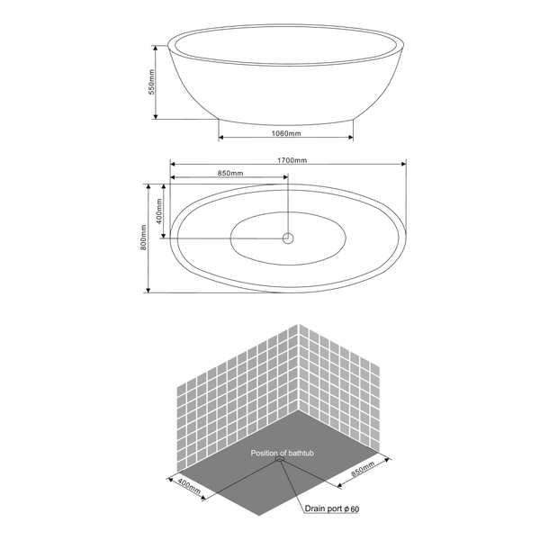 Weiße freistehende Badewanne | Alexandra