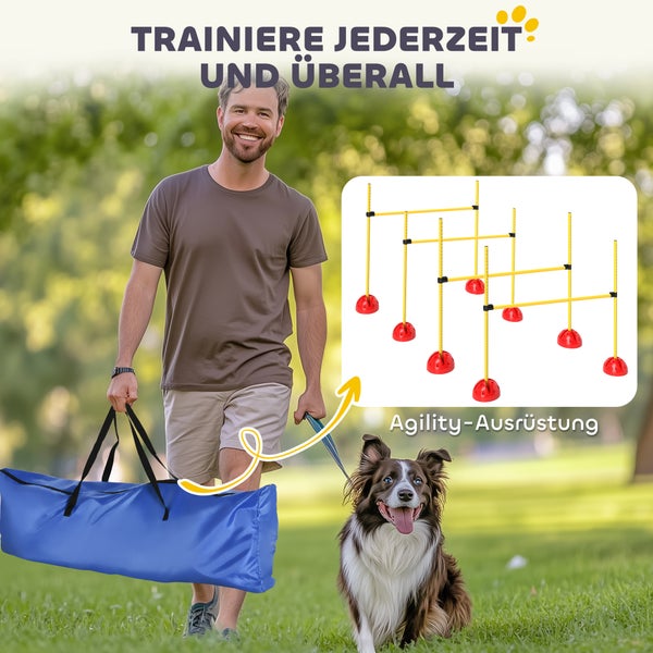 PawHut Agility Set Hunde 4-teiliges befüllbar Agility-Ausrüstung für Hundetraining Steckhürdenset mit höhenverstellbar Hürden Tragetasche Trainingszubehör Koordinationstraining für Spiele Training