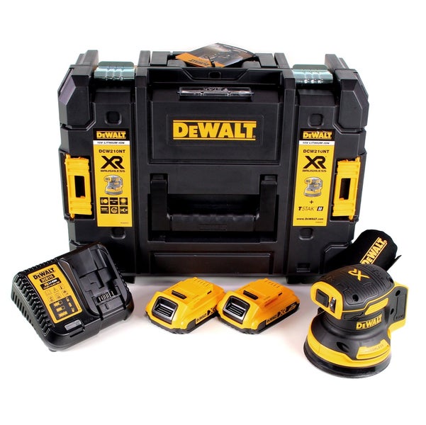 DeWalt Akku Exzenterschleifer DCW210NT im TSTAK Koffer mit Ladegerät und zwei Akkus