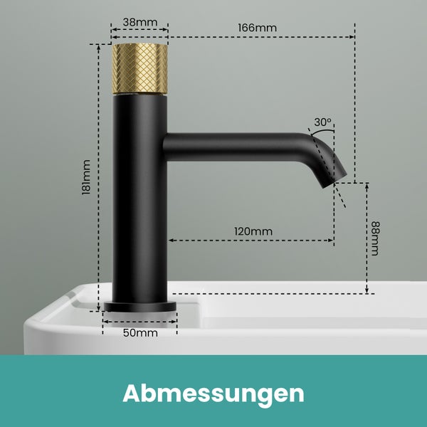 EMKE Badezimmerarmatur, Waschtischmischer, Haushaltswasserhahn, Waschtischarmatur für Aufsatzwaschbecken，Ø18mm, wassersparend, kalkabweisend, Mischbatterie für warmes und kaltes Wasser, Schwarz