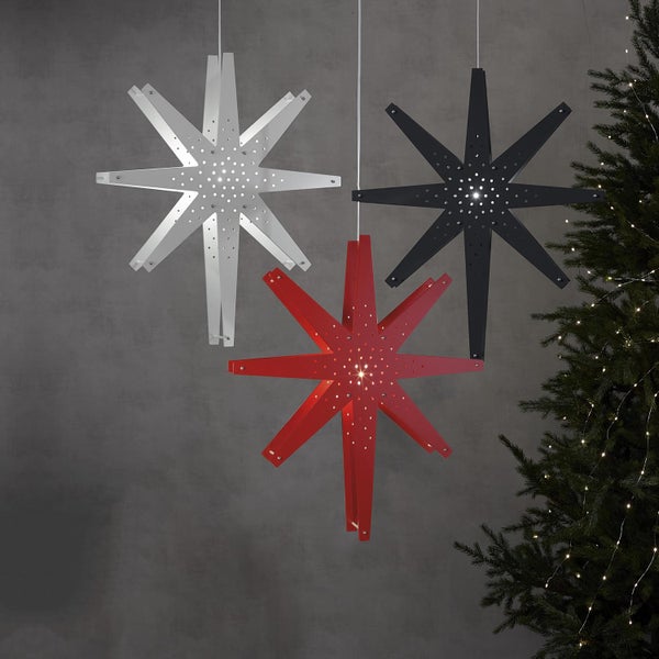 Holzstern Hängeleuchte ,Tall', groß, 70cm, rot