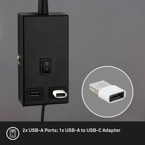 Leselampe LED Bettlampe Wandlampe Schwenkbar 2x USB Port Kabelschalter GU10