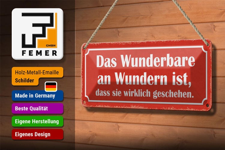 Blechschild Spruch 27x10cm das Wunderbare an Wundern ist Dekoration