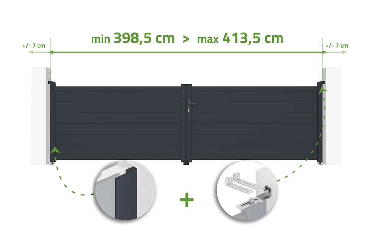 Illustration eines Gartentors mit Breitenangaben
