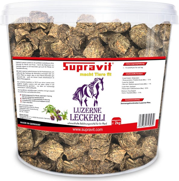 Supravit Luzerne Leckerli für Pferde, 2 kg Eimer