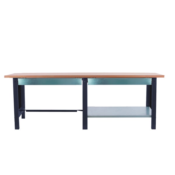 Werkbank BUFFALO WOOD mit 2x Schublade| HxBxT 86,5x260x75cm | Traglast 1000kg | Anthrazit