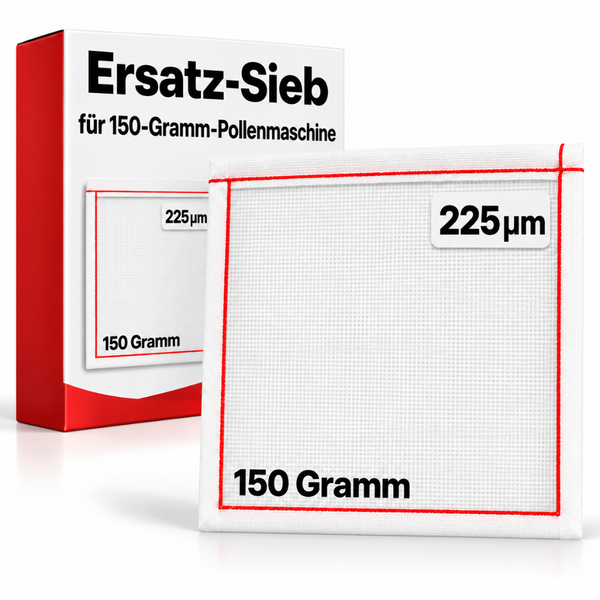 Feines Siebgewebe mit 225 Mikrometer Maschenweite und 150 Gramm Gewicht zur Partikeltrennung.