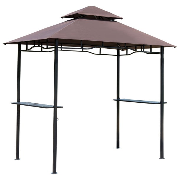 Outsunny Grillpavillon Gartenzelt Grill Pavillon Balkonpavillon mit Ablagen Flammhemmendes Doppeldach Kaffeebraun 245 x 148 x 252 cm