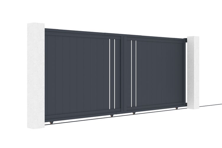 Schiebetor 4m GIONA H.160cm graues Aluminium + 2 Pfosten 20x20cm H.190cm