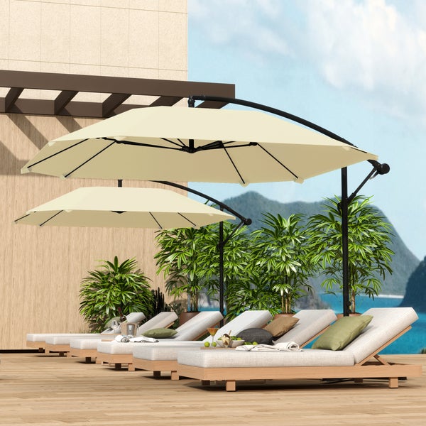 Outsunny Ampelschirm Alu Ø 260 cm Sonnenschirm, wasserdicht Kurbelschirm mit Ständer, Kurbel, Windsicherung, neigbar Marktschirm kippbar Gartenschirm Sonnenschutz für Balkon Garten Terrasse Beige