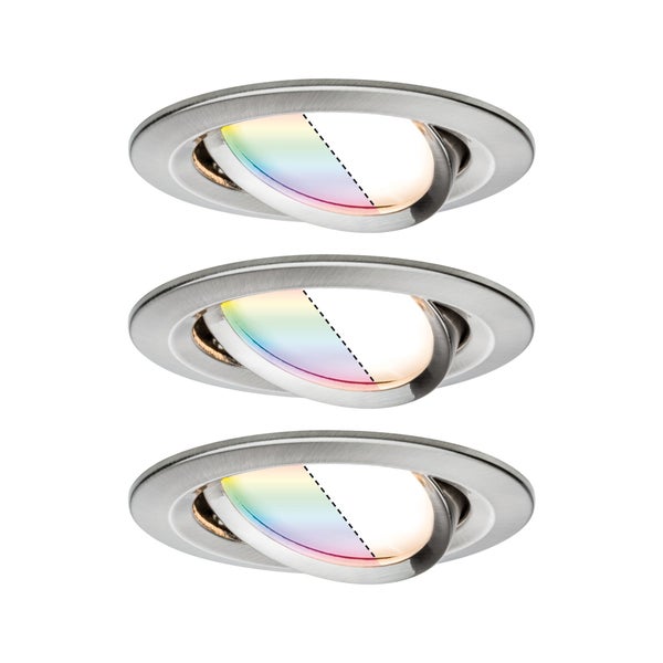 LED Einbauleuchte Smart Home Zigbee 3.0 Nova Plus Coin Basisset schwenkbar rund 84mm 50° Coin 3x5,2W 3x400lm 230V dimmbar RGBW+ Eisen gebürstet