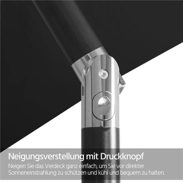 Detailaufnahme des Neigungsverstellmechanismus mit Druckknopf eines Sonnenschirms