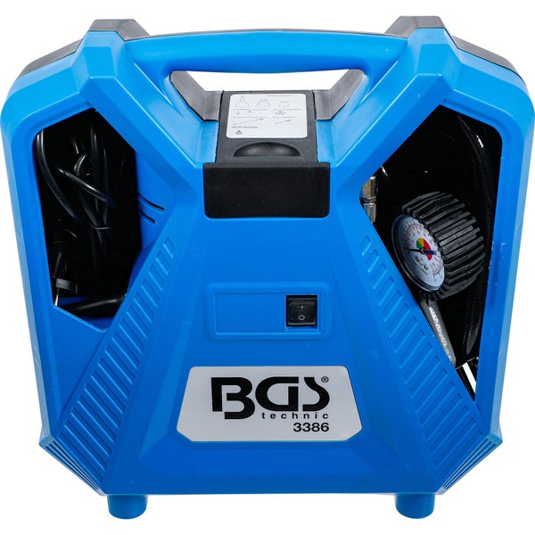 Mobiler Luftkompressor BGS Technic 3386 in Blau mit Manometer, Stromkabel und Tragegriff.