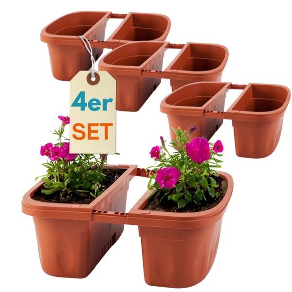 Vierer Set Pflanzkasten aus Kunststoff mit Blumen