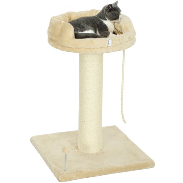 PawHut Kratzbaum klein, 85 cm Katzenbaum, Katzenkratzbaum mit Liegefläche, Plüsch-Kletterbaum mit Spielball, Katzenmöbel, für Katzen unter 6 kg, Sisal, Beige