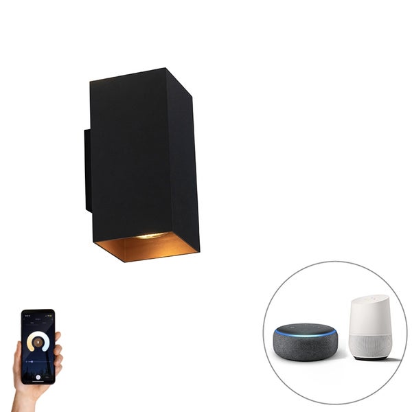 Smarte Wandleuchte schwarz mit goldenem Quadrat inkl. 2 WiFi GU10 - Sab