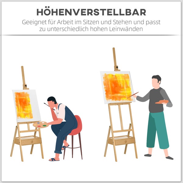 Vinsetto Staffelei Standstaffelei Klappbare Holzstaffelei Höhenverstellbare Atelierstaffelei mit Halterung für Kunstmalerei, für Leinwände bis 92 cm Höhe, Natur