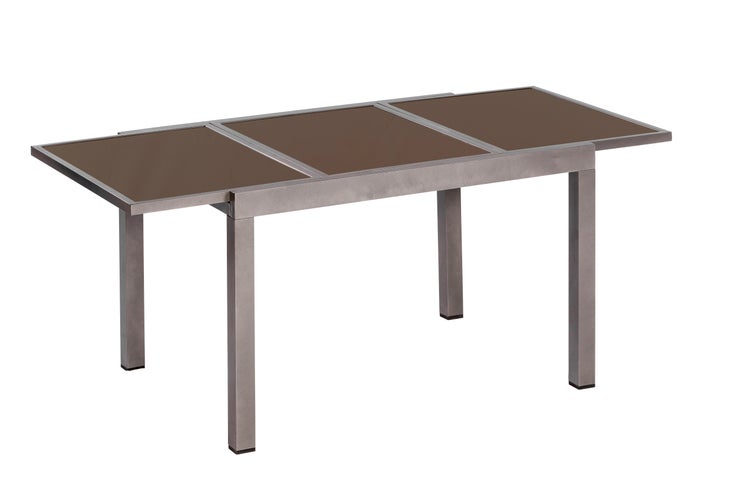 Gartentisch, ausziehbar, 180 (240) x 100 cm, braune Glasplatte, Graphit, Aluminium
