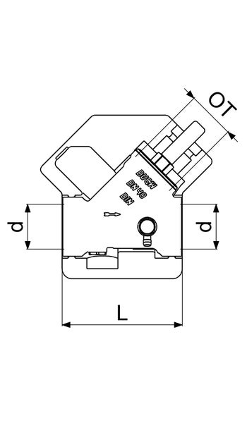 Technische Zeichnung einer Armatur mit Maßen für Länge L, Durchmesser d und Oberteil OT sowie Kennzeichnung Nennweite 40.