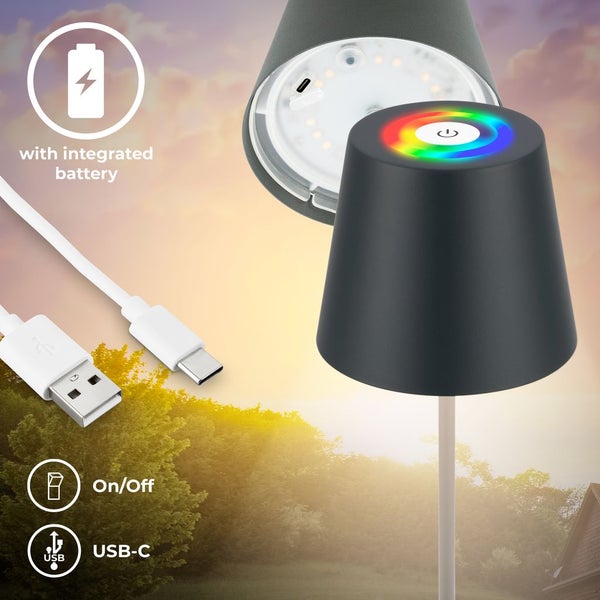 Tischlampe - 2,5W, 200lm, kabellos, led, dimmbar, RGBW, anthrazit